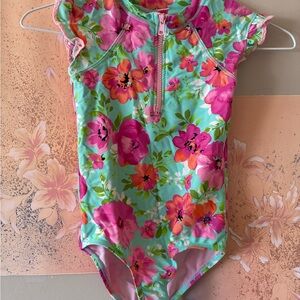 Hula Star Kids Swim One Piece - Pink and Green Floral